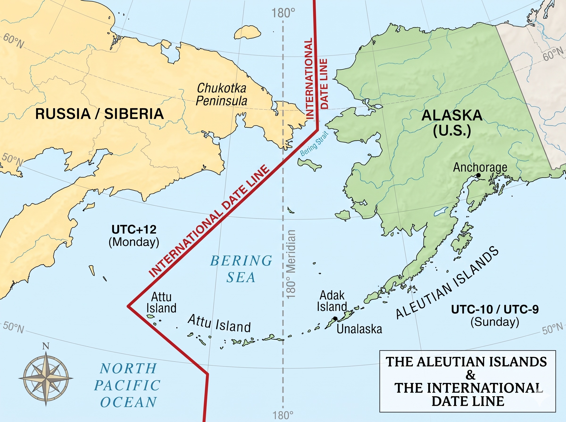 aleutian islands international date line map