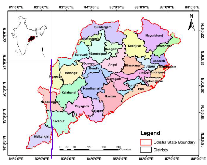 The Districts over which it moves in Odisha are: Nuapada, Nabarangapur, Koraput and Malkangiri.