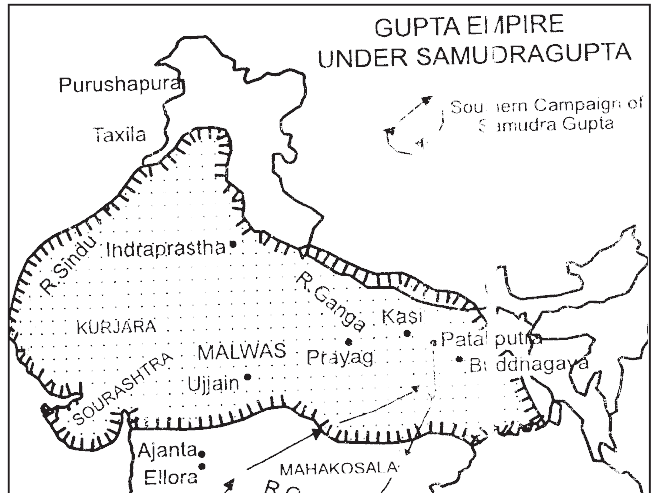 guptas empire under samudragupta and its map