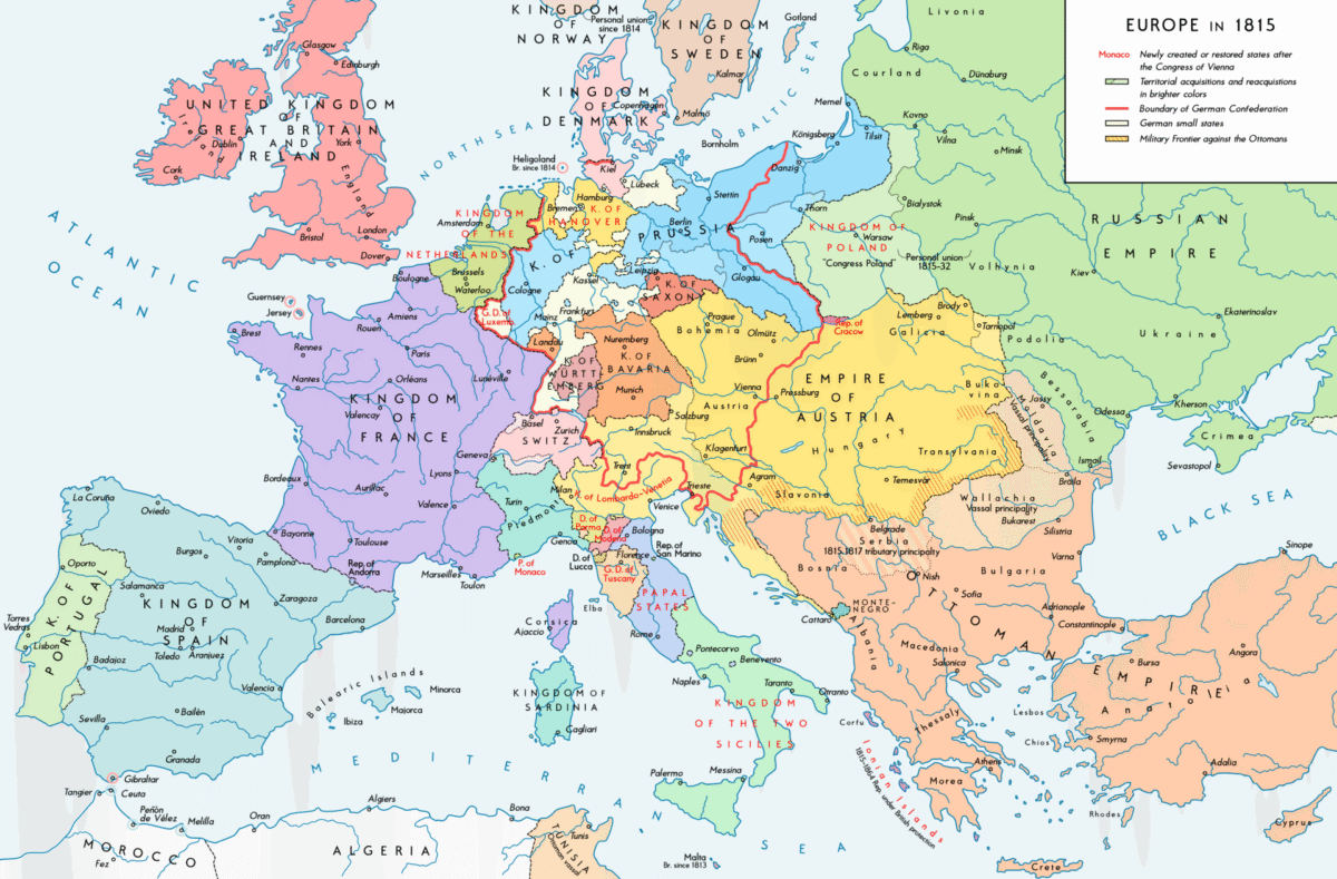national boundaries within Europe agreed upon by the Congress of Vienna